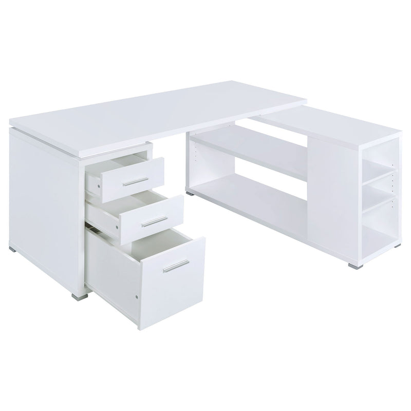 Transitional L Shape Computer Desk With Multiple Storage And Built In File Cabinet