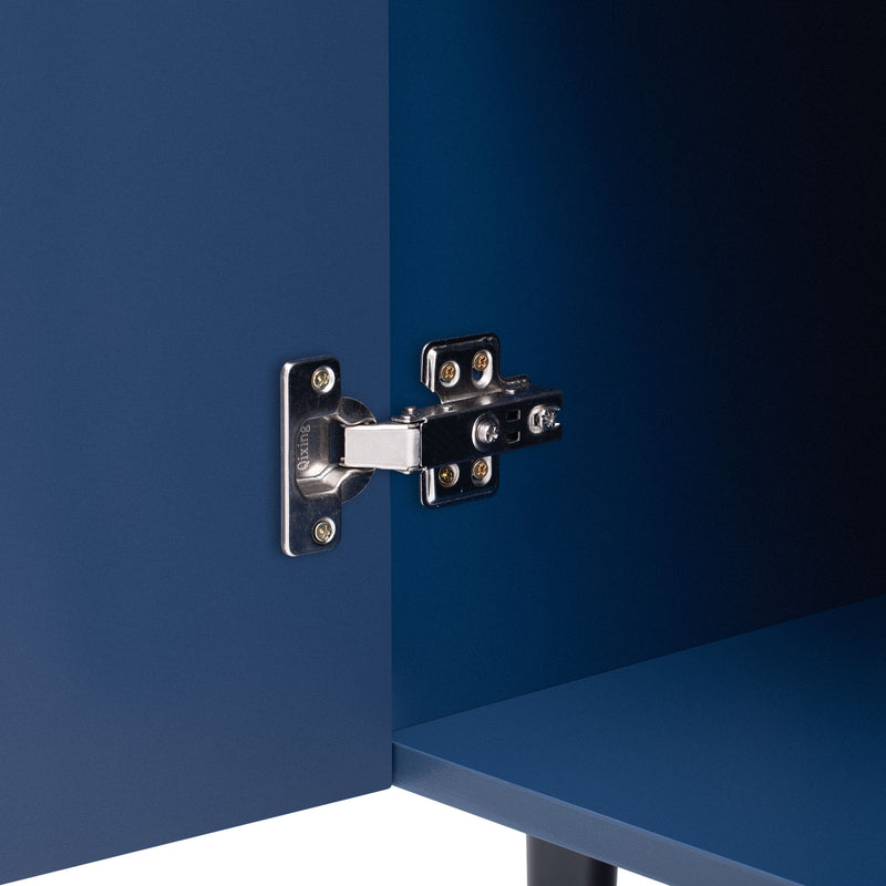 Side Cabinet With Adjustable Shelves And Geometric Door Panels - Navy Blue