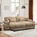 Modern Sectional Sofa With Ottoman, Round Bolster Armrests, Waist And Throw Pillows