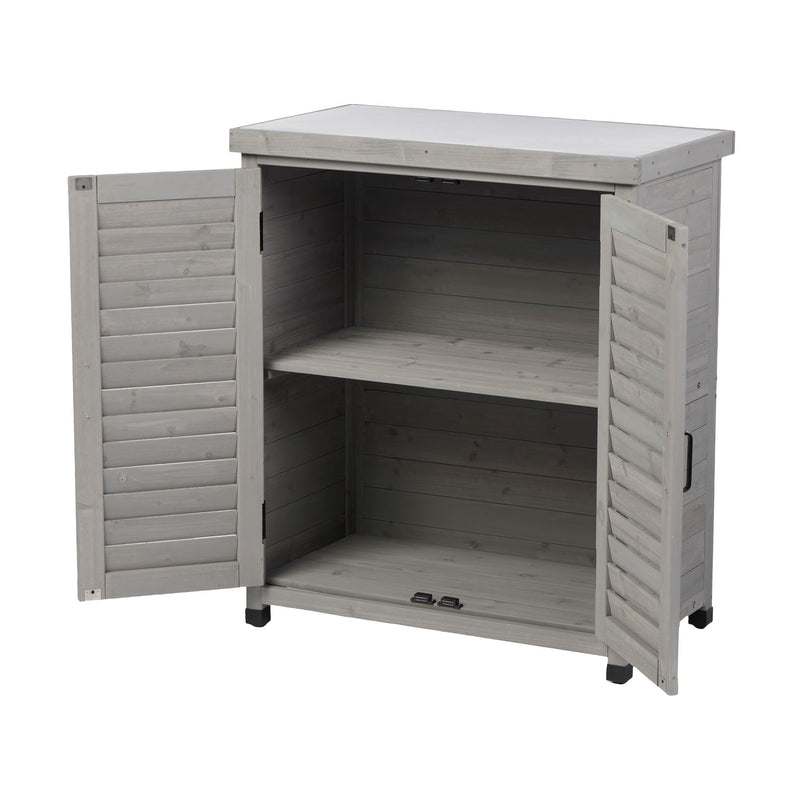 Potting Bench With Storage Cabinet And Metal Table Top For Outdoor