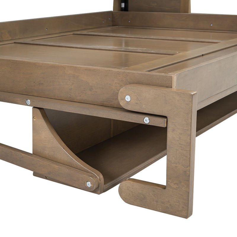 Full Size Murphy Bed With Wardrobe, Drawers, And Open Shelves - Wood