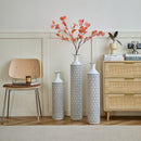 Modern Floor Vase Set Metal Vases With Geometric Pattern, 3 Piece Home Decor Set - White / Black