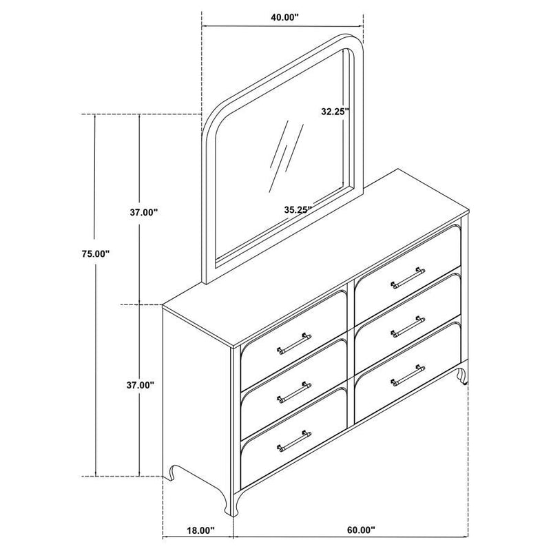 Anastasia - 6-Drawer Dresser With Mirror - Pearl White