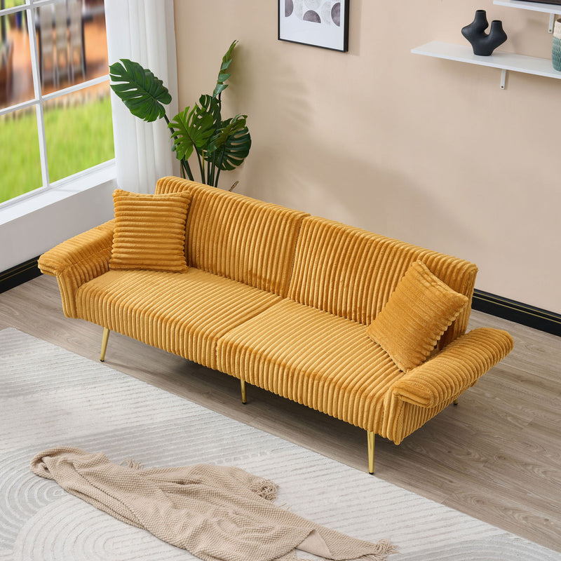 Luxury Corduroy Foldable Double Sofa Bed With Folding Armrests