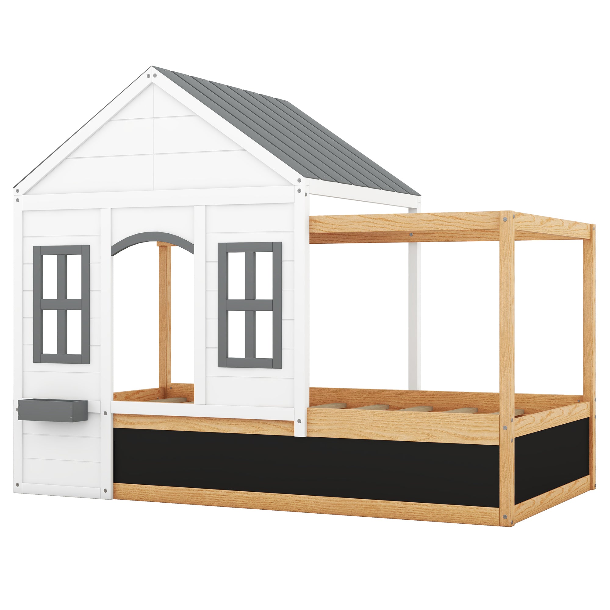 Twin Size House Shaped Canopy Bed with Black Roof and White Window,Blackboard and Little Shelf, White(Old SKU: WF294051AAK) - Atlantic Fine Furniture Melbourne FL