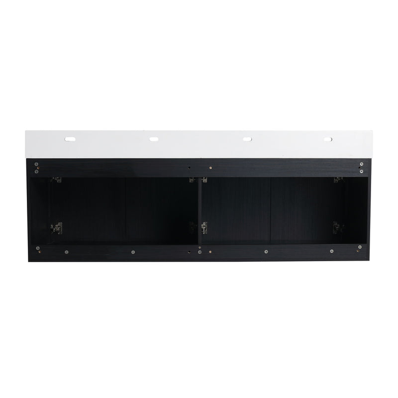 Modern Wall Mounted Bathroom Vanity With Resin Sink And Storage Rack