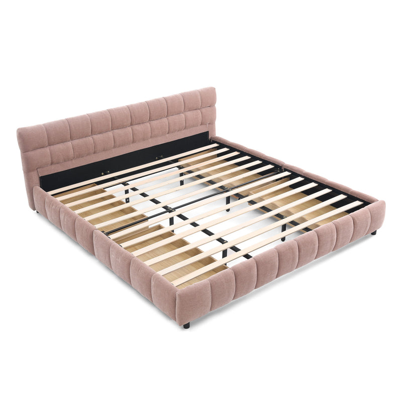 Modern Platform Bed Frame With Thick Chenille Fabric