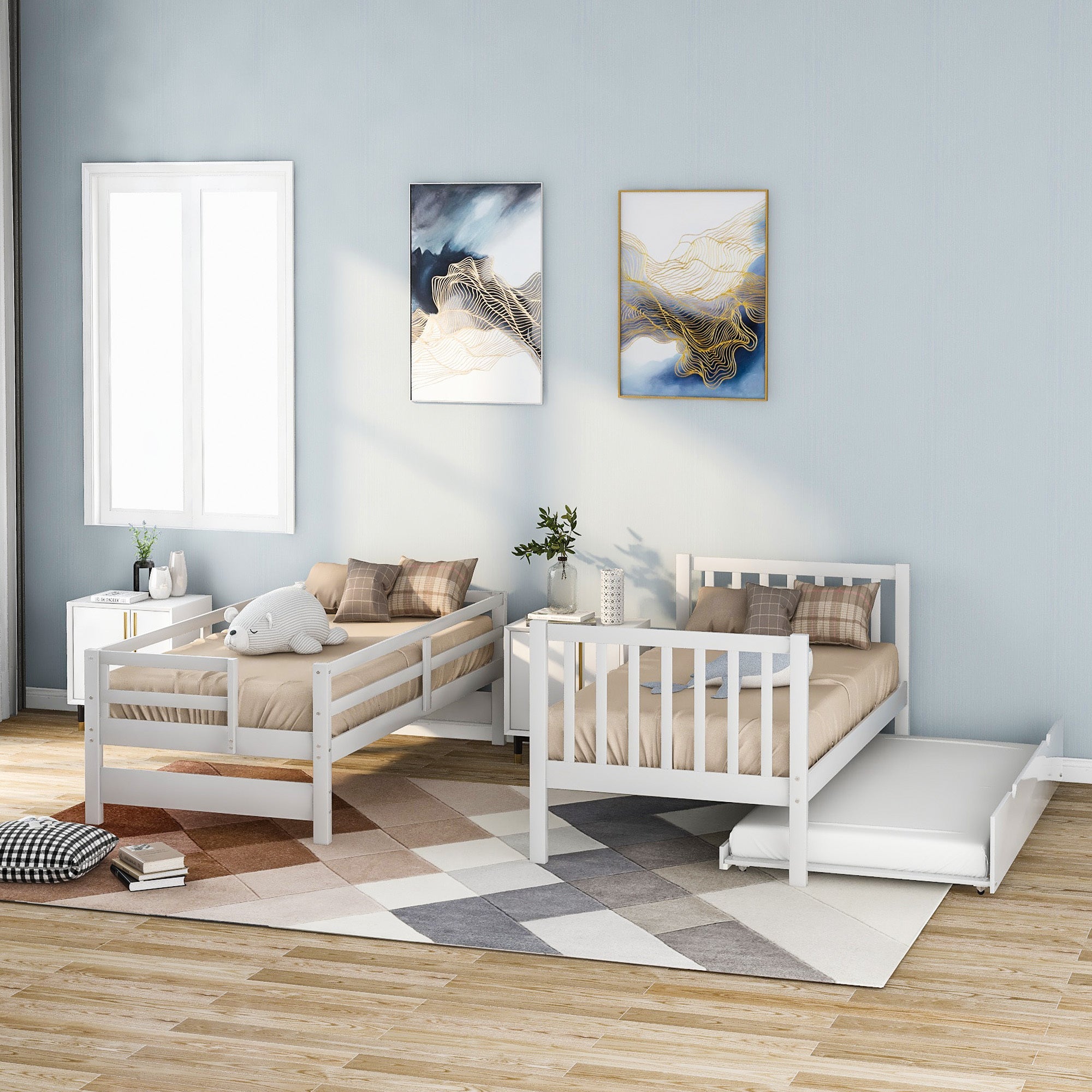 Twin over Twin/Full Bunk Bed with Twin Size Trundle (White)(OLD SKU :LP000025AAK) - Atlantic Fine Furniture Melbourne FL