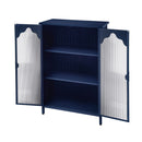 2 Doors Metal Storage Cabinet Display Cabinet With Glass Doors Metal Kitchen Sideboard Buffet Cabinet Glass Storage Cabinet For Dining Room Living Room Bedroom - Dark Blue