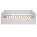 Wooden Daybed with Trundle Bed and Two Storage Drawers , Extendable Bed Daybed,Sofa Bed with Two Drawers, White