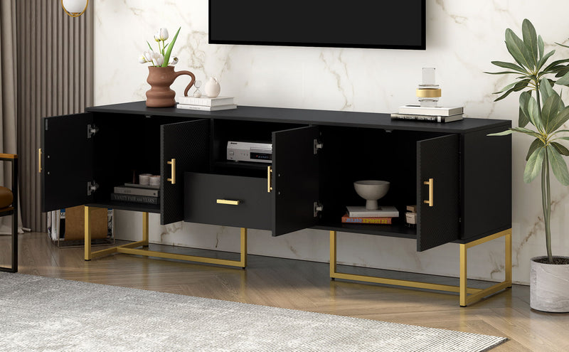 TV Cabinet With 1 Drawer, 2 Cabinets, Handles And Anti-Tip Device