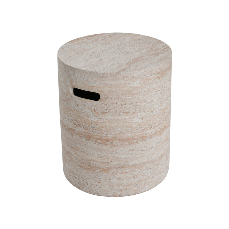 Modern Concrete Side Table With Travertine , Indoor / Outdoor Use - Beige