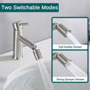 2 Mode Bathroom Faucet With 360 Degree Rotating Aerator For Sink