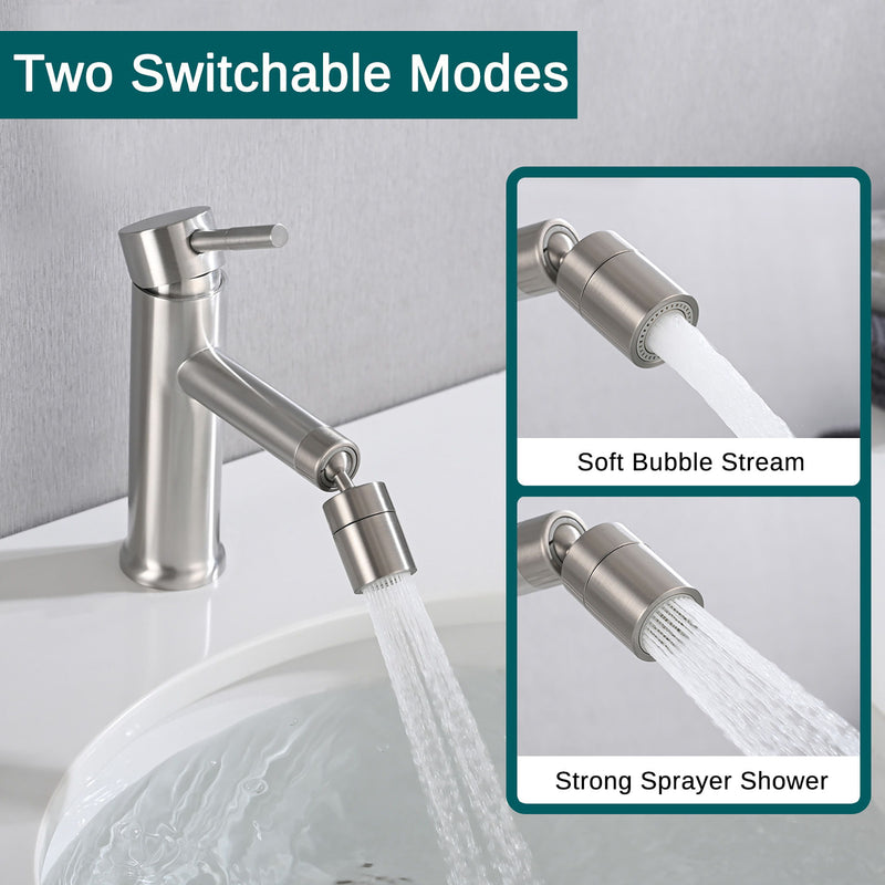 Bathroom Faucet With 2 Mode Functionality And 360 Degree Rotating Aerator Stainless Steel - Brushed Nickel