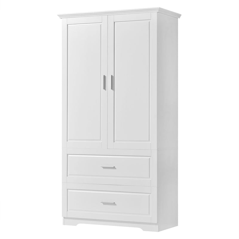 Tall Bathroom Storage Cabinet, Cabinet With Two Doors And Drawers, Adjustable Shelf, MDF Board - White