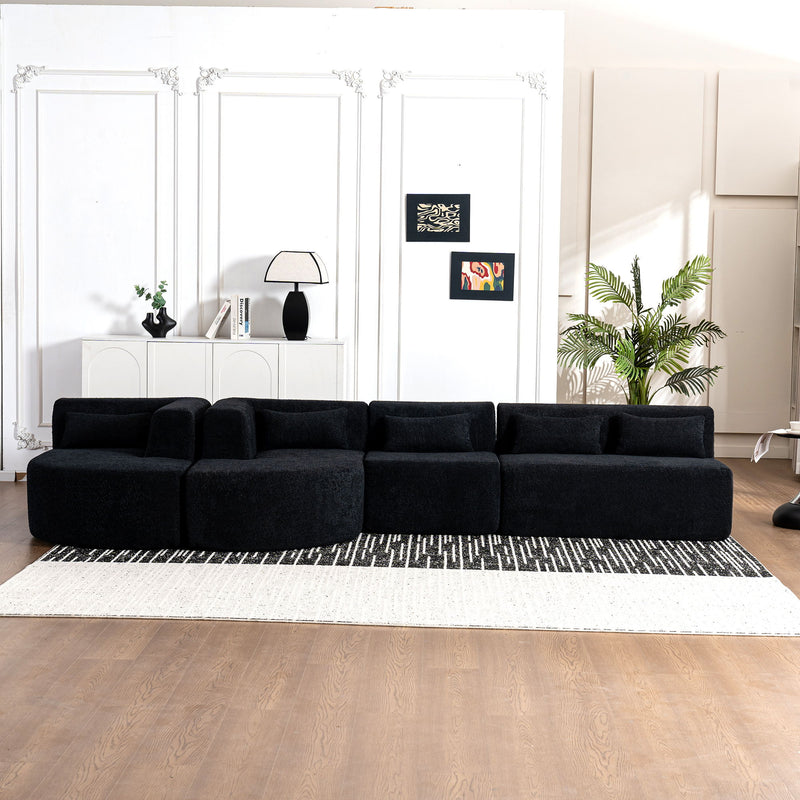 Upholstered Sofa Free Combined Sofa Couch With Two Chaise Lounge And Five Back Pillows For Living Room