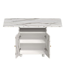 Versatile Marble Folding Dining Table With Storage Rack And Cabinet, 6 Wheels - White