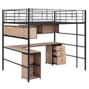 Metal Loft Bed with bookcase, desk and cabinet, Full, Black