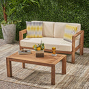 2 Piece Patio Set With Open-Back Loveseat And Coffee Table - Beige / Brown