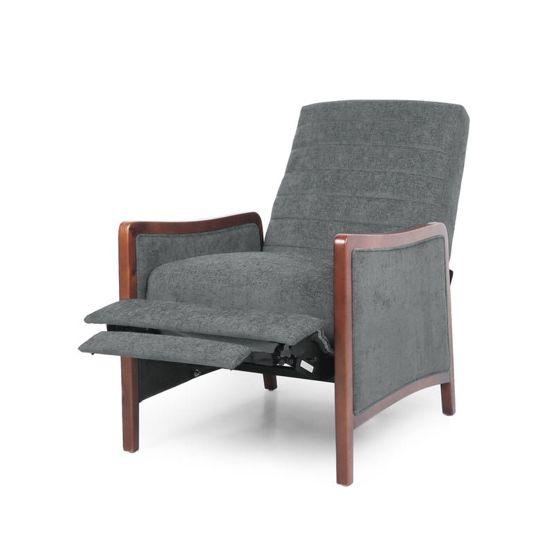 Mendota - Mid Century Modern Fabric Channel Stitch Wood Pushback Recliner - Gray