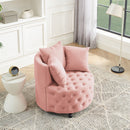 Modern Upholstered Swivel Chair With Button Tufted Design And Movable Wheels