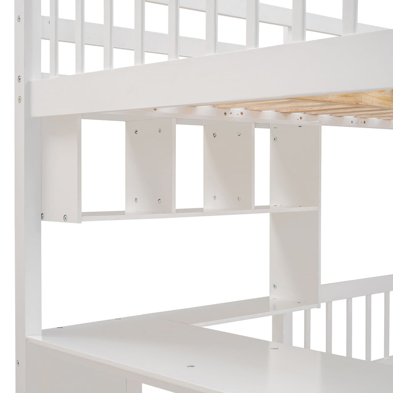 Bunk Bed With Desk, Drawers And Shelves