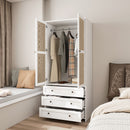 Hollow Pattern 2 Door 3 Drawer Wardrobe, The Collision Of Wood Color, Suitable For Bedrooms And Dressing Rooms - White