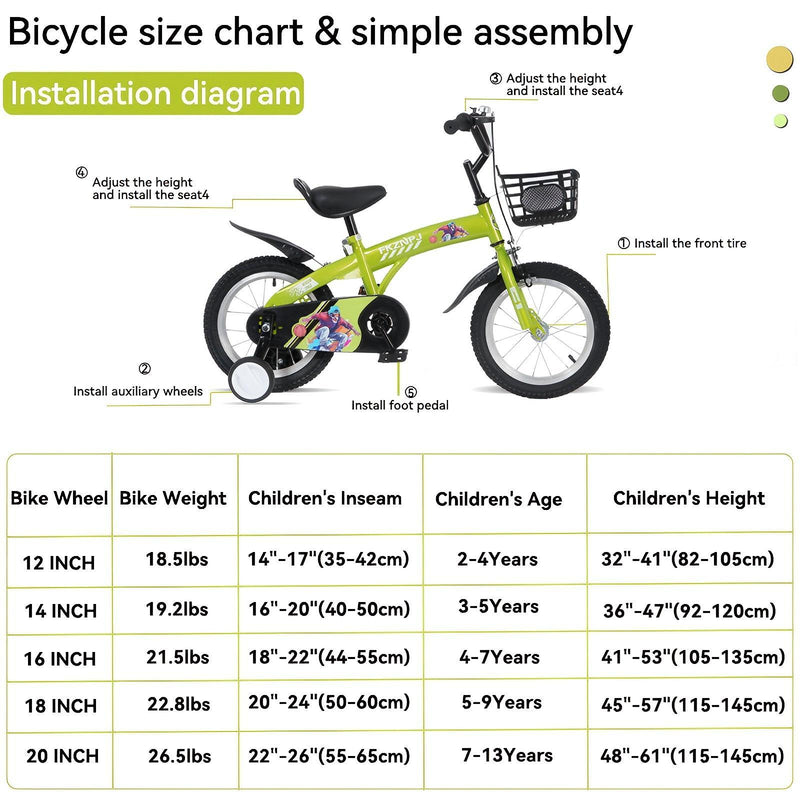 Fkznpj - 16" Sporty Kids Bike With Training Wheels And Stand Adjustable Saddle Suitable For Boys And Girls Aged 4 - 8 Years Tall Height 41 - 46" Available In A Variety Of Colors