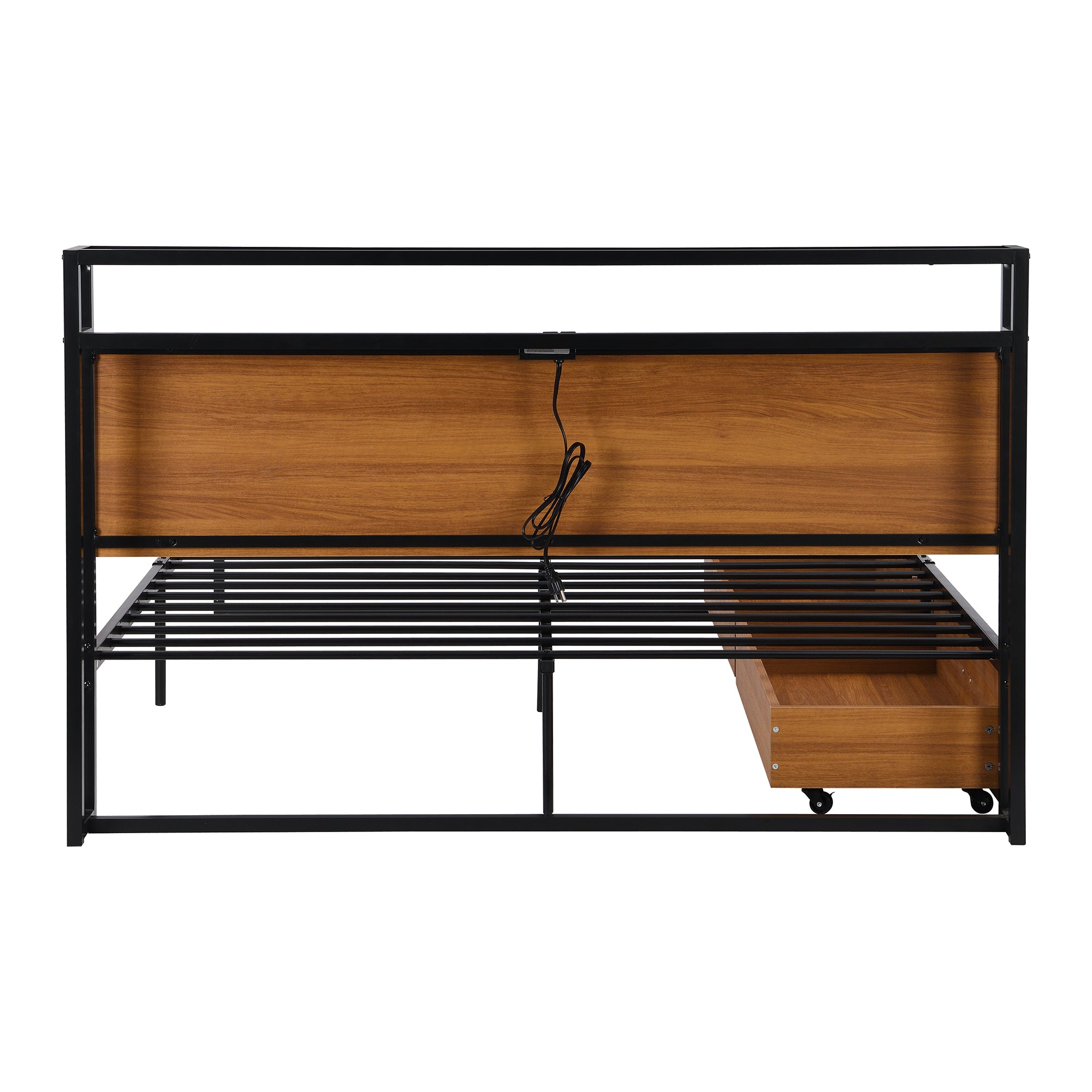 Queen Size Metal Platform Bed Frame with Two Drawers,Sockets and USB Ports ,Slat Support No Box Spring Needed Black - Atlantic Fine Furniture Melbourne FL