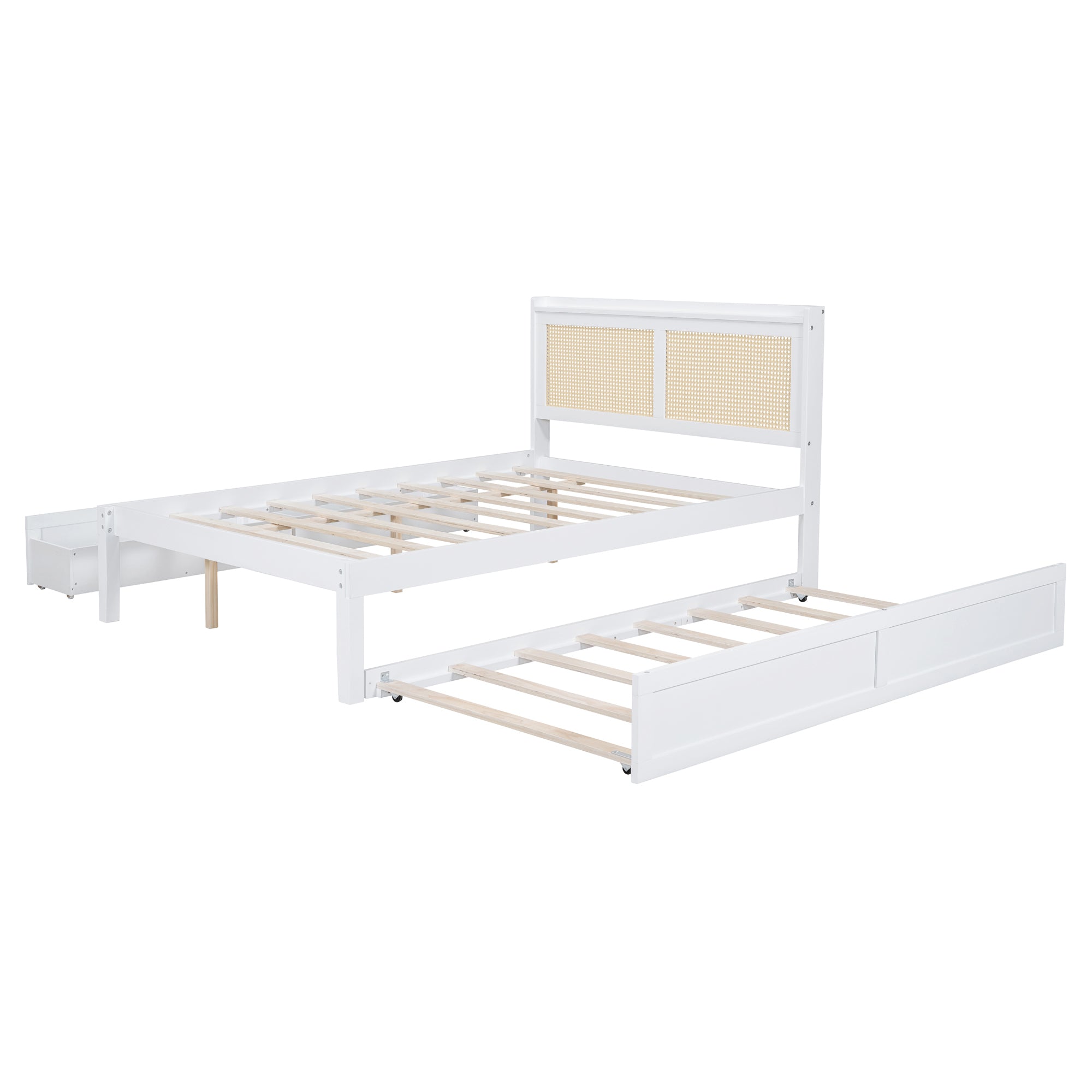 Full Size Elegant Bed Frame with Rattan Headboard and Sockets ,White - Atlantic Fine Furniture Melbourne FL