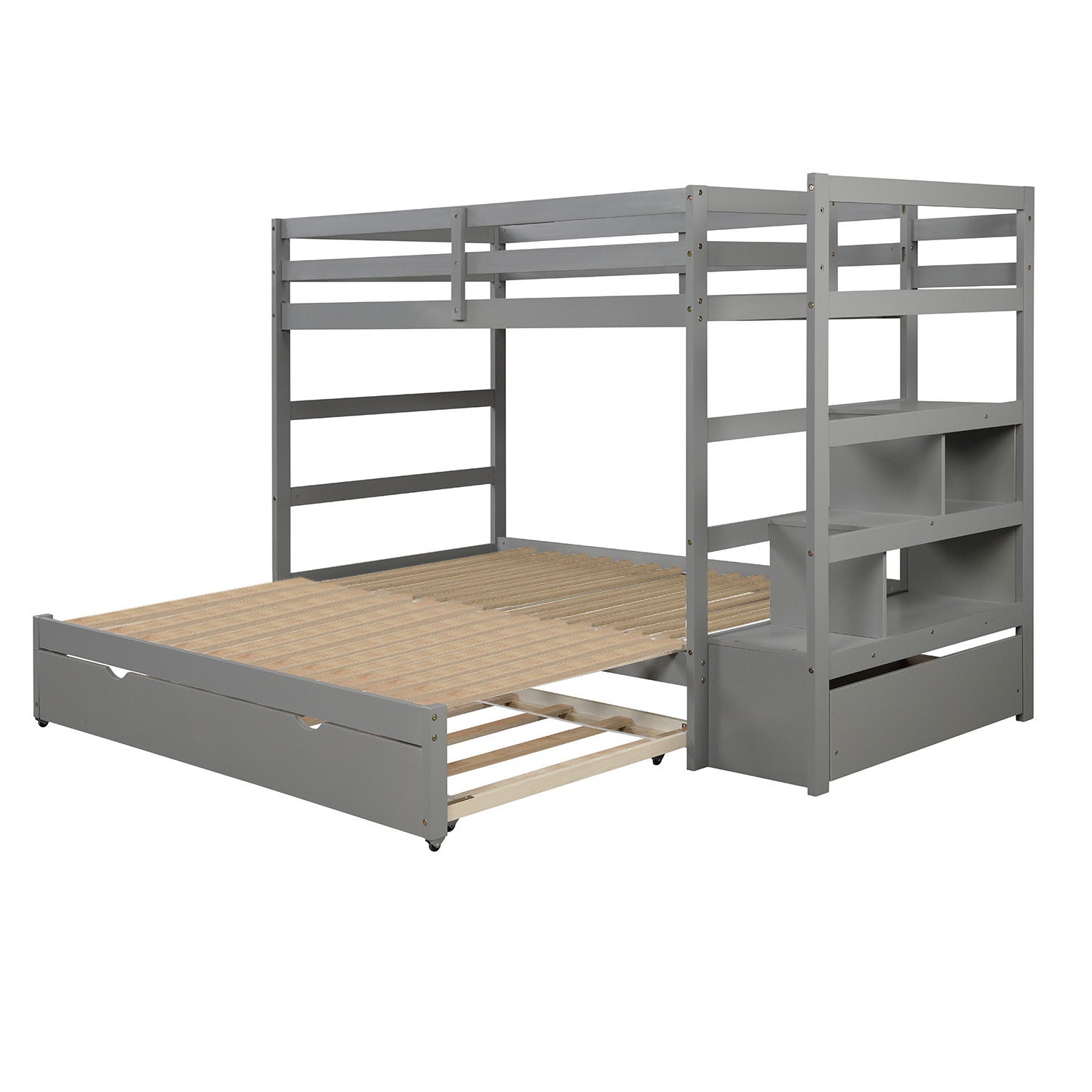 Twin over Twin/King (Irregular King Size) Bunk Bed with Twin Size Trundle, Extendable Bunk Bed   (Gray)(OLD SKU :LP000032AAE)