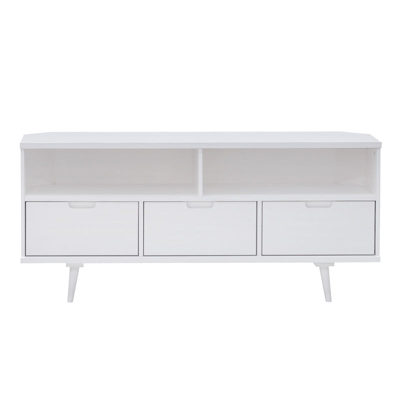 Mid-Century Modern Minimalist 3 Drawer Corner TV Stand For TVs Up To 58 - White