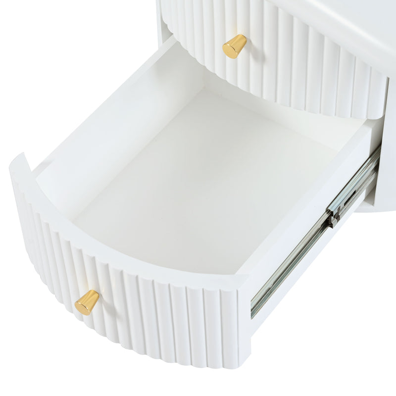 Cloud - Coffee Table (Set of 3), Irregular Shape Coffee Table With 2 Drawers, 2 Small Stools For Living Room - White