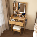 Vanity Table With LED Mirror, Power Outlet, Hairdryer Holder & Padded Stool, Compact Dressing Desk For Small Bedrooms - Wood