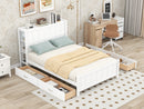 Full Size Platform Bed with Drawers and Storage Shelves, White