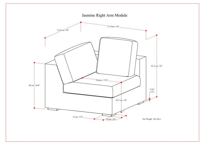 Jasmine - Right Arm Sofa Module - Gray