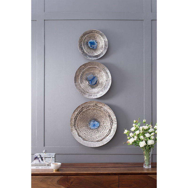 Textured Oversized Disc, Wall Decor For Living Room Bedrrom Entryway Office (Set of 3) - Silver