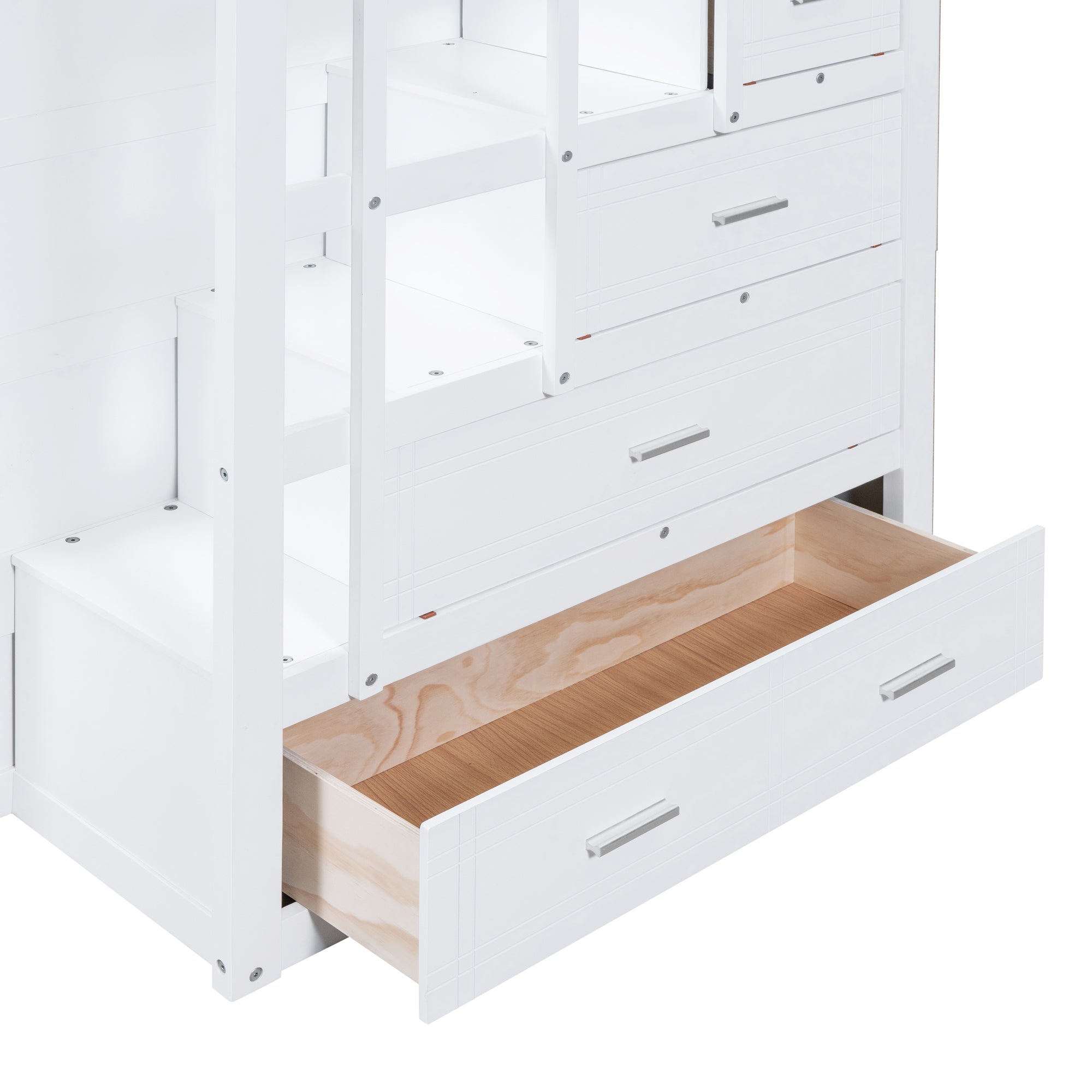 Full Over Full Bunk Bed with Twin Size Trundle and Staircase, White - Atlantic Fine Furniture Melbourne FL