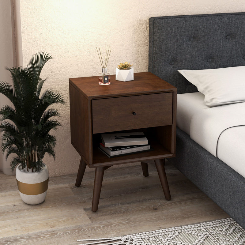 Caroline - Mid Century Modern Style Nightstand - Dark Brown