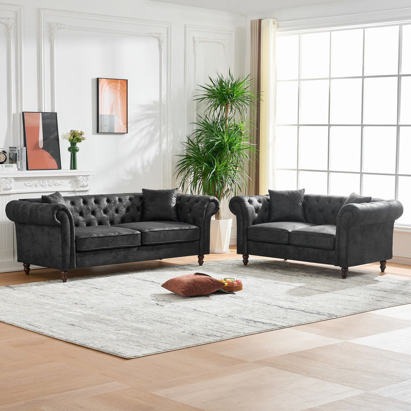 Chesterfield Loveseat, High Tech Fabric Roll Armrest