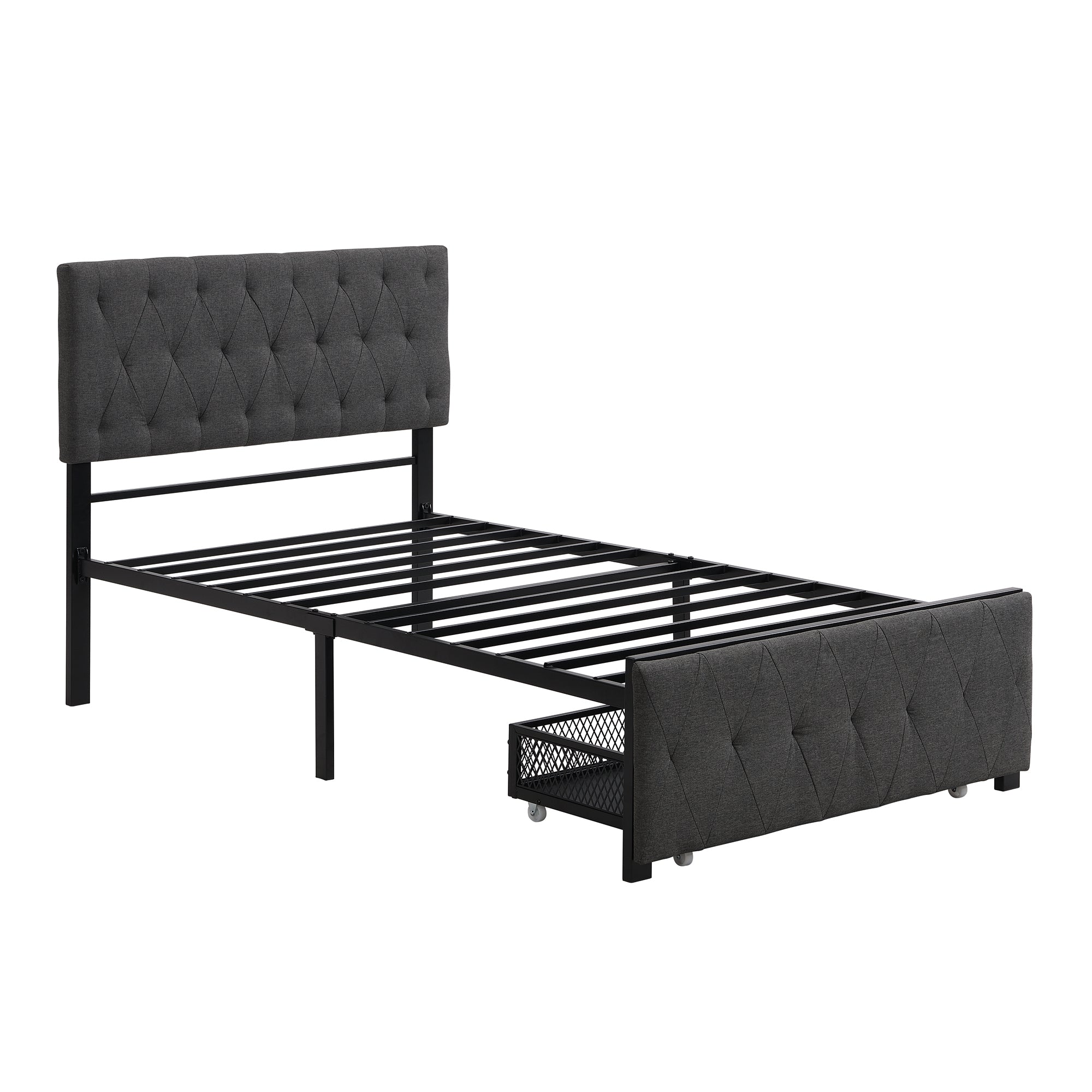 Twin Size Storage Bed Metal Platform Bed with a Big Drawer - Gray - Atlantic Fine Furniture Melbourne FL