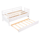 Low Loft Bed Twin Size with Full Safety Fence, Climbing ladder, Storage Drawers and Trundle White Solid Wood Bed