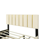 Upholstered Platform Bed With 2 Drawers And 1 Trundle, Classic Strip Headboard Design