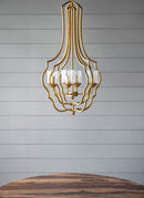 4 Light Metal Chandelier, Hanging Light Fixture With Adjustable Chain For Kitchen, Bulb Not Included - Gold