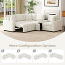 Contemporary L Shaped Convertible Sofa Bed With Pull Out Bed, Cup Holders, And Storage