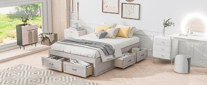Full Size Platform Bed with 6 Storage Drawers,Antique White