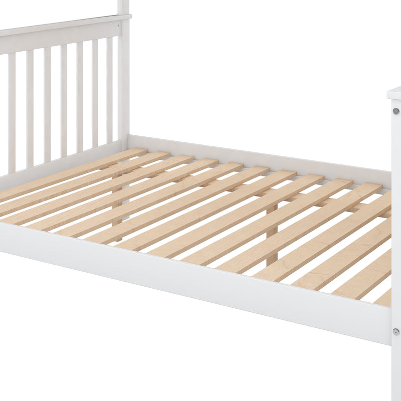 Twin over Full Bunk Bed with Trundle and Staircase,White