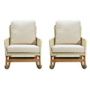 Contemporary Minimalist Wicker Rocking Chair Set With Soft Polyester Cushions And Durable Wooden Frame For Indoor And Outdoor Spaces - Ivory