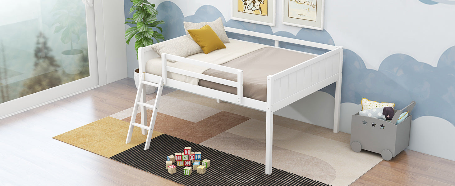 Full Size Wood Loft Bed with Ladder, ladder can be placed on the left or right, White - Atlantic Fine Furniture Melbourne FL