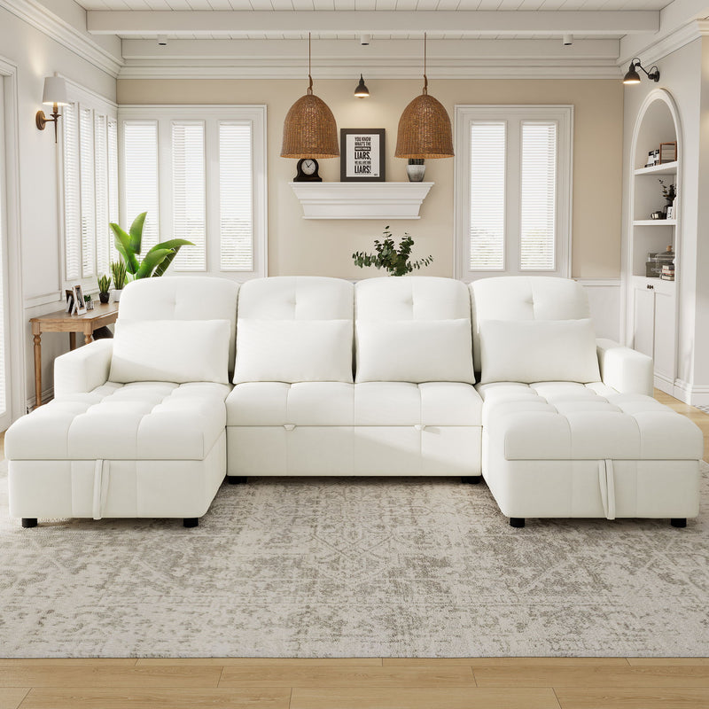 Oversized U-Shaped Versatile Sectional, Pull-Out Sofa Bed With Double Storage Chaise Lounges And 2 USB Ports For Living Room